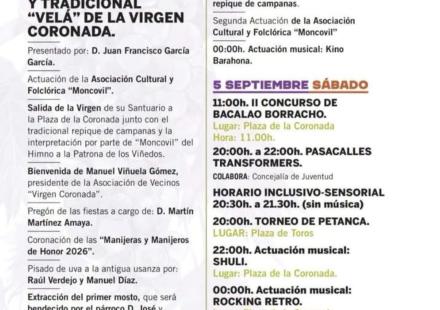 XXX Fiestas de la Vendimia y Tradicional «Vela» de la Virgen Coronada 2026  